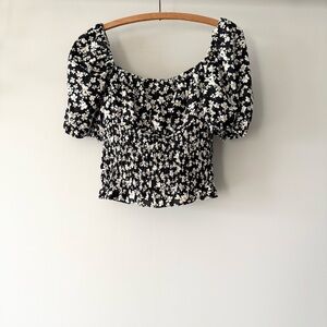 NWT Heartloom‎ Floral Black Top - Balloon Sleeve, Size S | Boho Chic